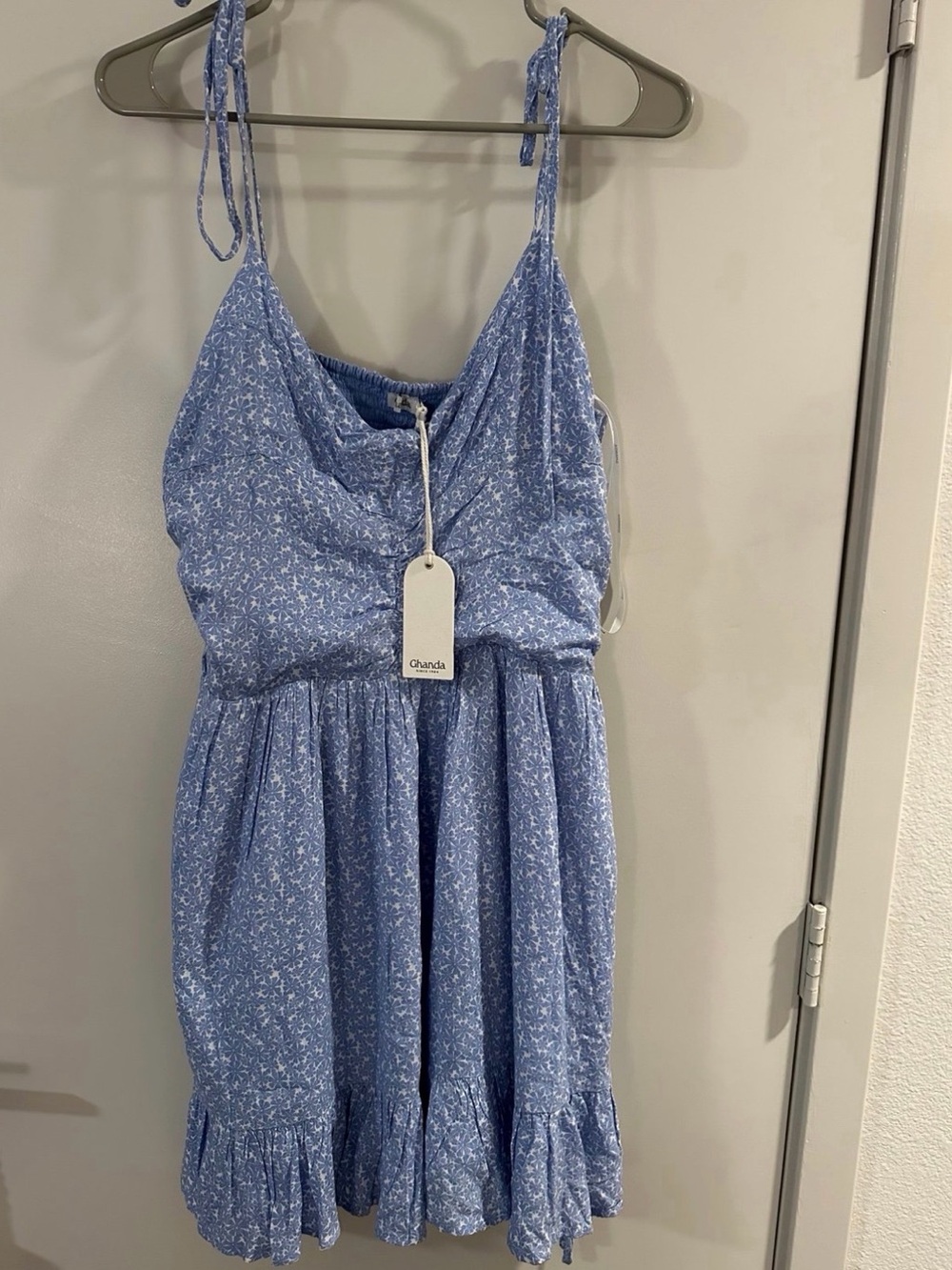 Ghanda Blue Floral Tie-Shoulder Dress